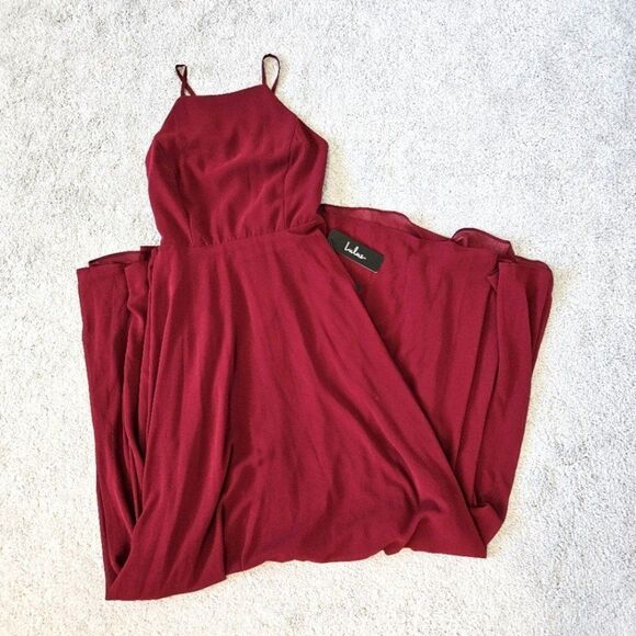 NWT Lulus | Mythical Kind of Love Wine Red Maxi Flowy Long Dress, Women's Small - Picture 5 of 11